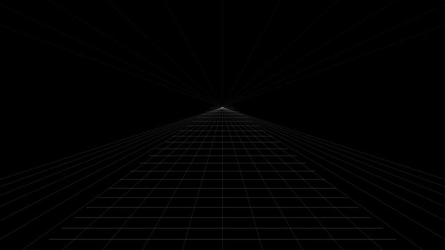 Abstract digital perspective grid motion background, retro 80s synthwave style tunnel animation