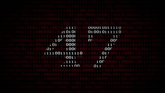 Digital code stream digital data stream with red '47' - technology, binary and code. Motion graphics of binary code concept.