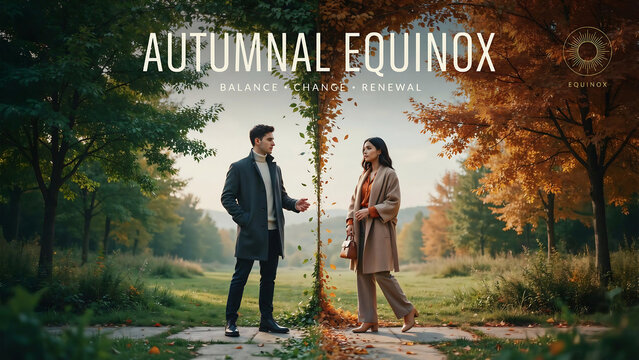 Young man and woman standing together during the seasonal autumnal equinox