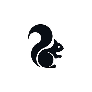 Minimalist black squirrel silhouette icon on white background with graphic