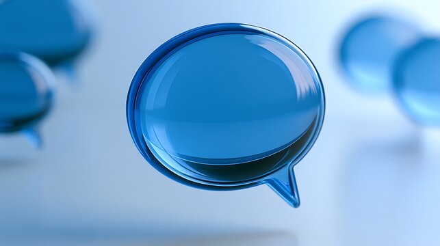 Glossy blue glass chat bubble 3d render