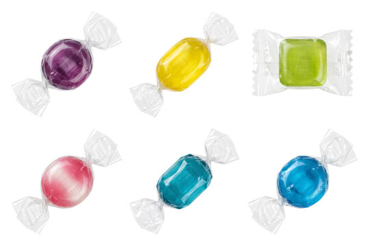 Assorted Colorful Hard Candies in Transparent Wrappers
