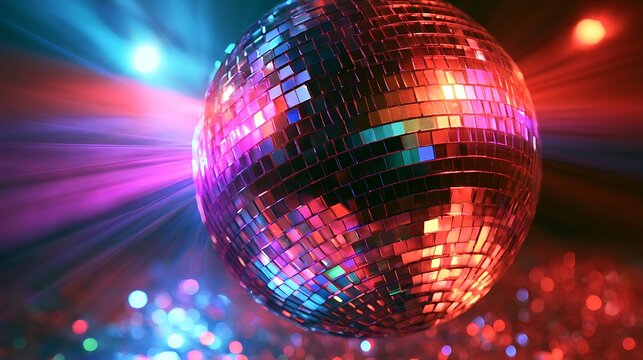 Disco ball glowing in club