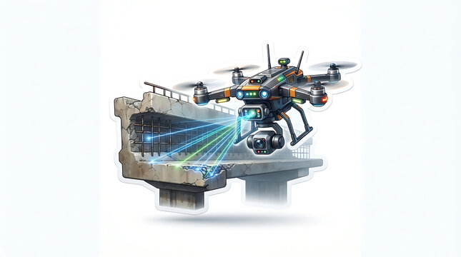 Advanced industrial drone performing structural analysis on a concrete bridge section using laser scanning with bridge inspection engineering technology unmanned aeri