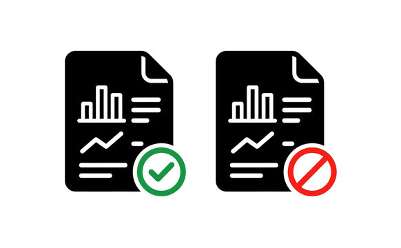 Minimalist document icons comparing pass and fail results with green checkmark and red prohibition symbol