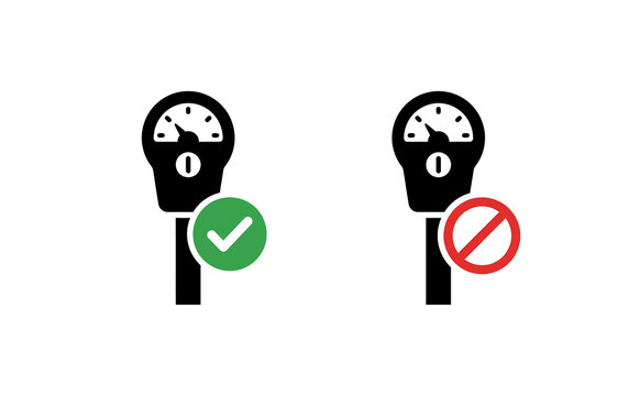 Minimalist parking meter icons featuring checkmark and prohibition sign for design projects