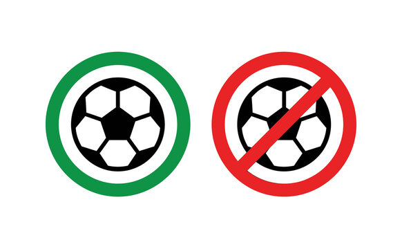 Graphic icons featuring football allowed and forbidden symbols in red and green colors