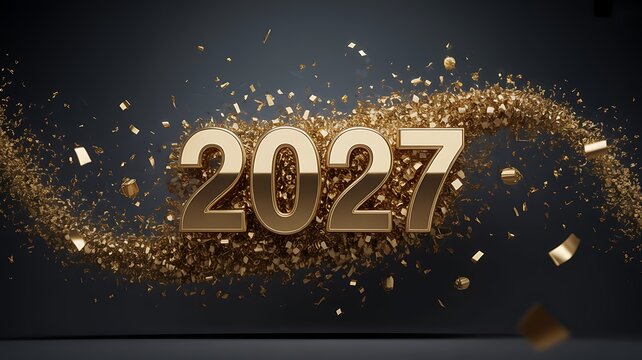 Golden new year 2027 celebration with fireworks and festive party atmosphere