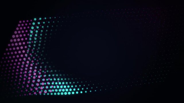 Abstract neon dot wave background, glowing cyan and purple digital particle motion, modern tech overlay for presentations and motion