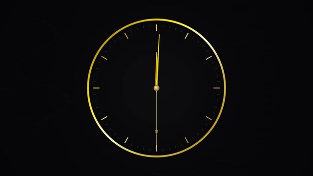 Elegant Gold and Black Analog Clock Ticking Twelve Midnight or Noon