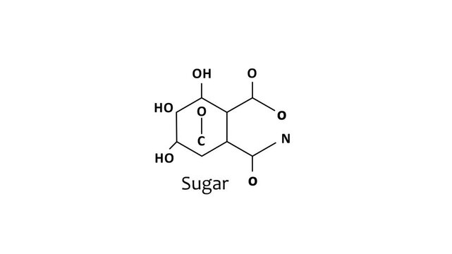 Chemical structure of sugar molecule diagram, educational science animation on white background chemistry. Animation of 4k video.