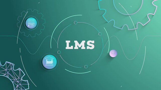 Infographic LMS Typography with Business Icons, Tech Elements Abstract Background