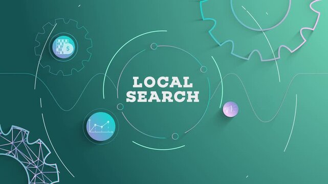 Infographic Local Search Typography with Business Icons, Tech Elements Abstract Background