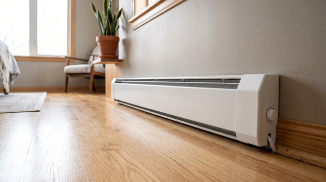 Electric baseboard heater installed in a modern home interior  