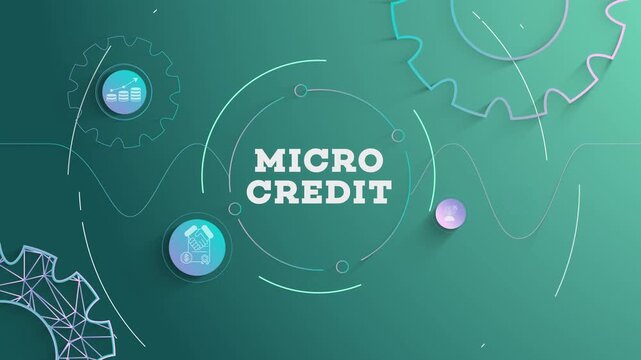 Infographic Micro Credit Typography with Business Icons, Tech Elements Abstract Background