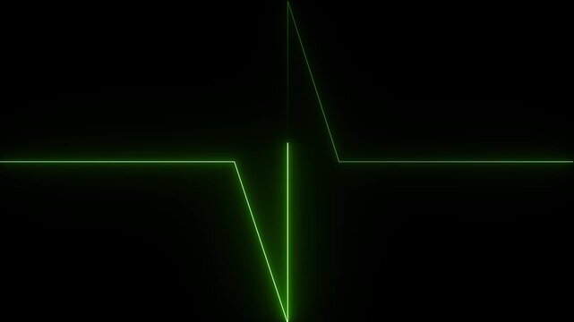 Green color neon Heartbeat line animation isolated on black background medical healthcare e k g pulse concept.4k animation video.