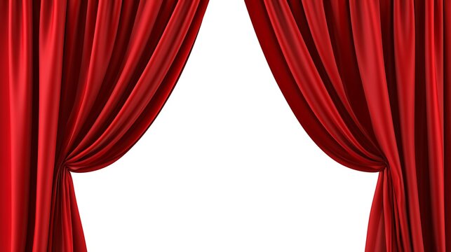 Red curtains isolated on white background