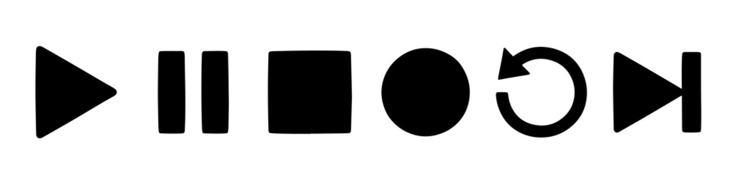 Minimalist black media control buttons icon set featuring play and pause symbols