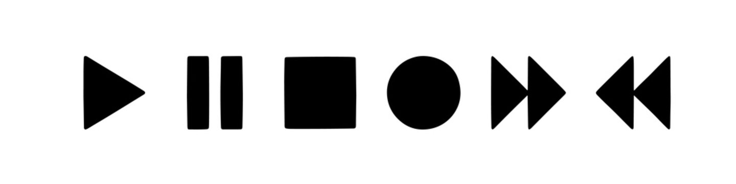 Minimalist black media player icons featuring playback controls for digital interface design