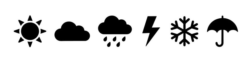 Minimalist weather icons set featuring sun cloud rain lightning snow and umbrella symbols © ＰＮＧ・アート