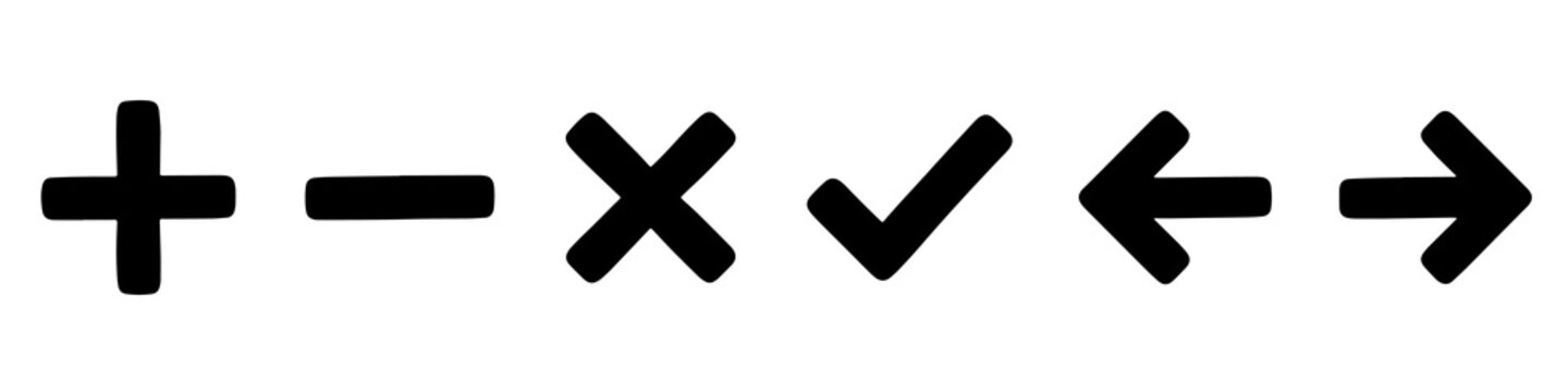 Minimalist black mathematical symbols and directional arrows isolated on a clean background