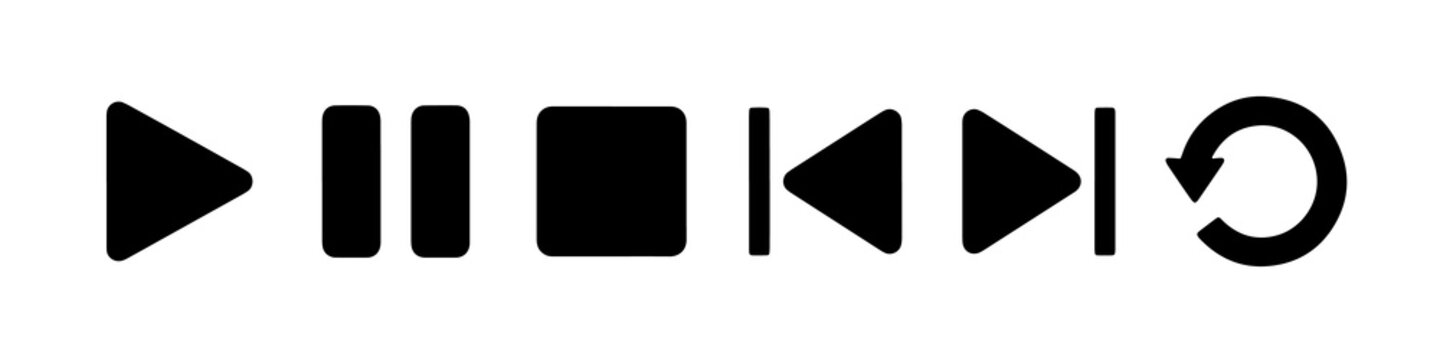 Minimalist black media player control buttons set against a plain background