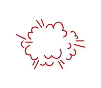 Red explosion burst line icon isolated on white background. Cartoon boom blast outline with comic star shape design. Bang effect element for game, poster, and comic book templates.