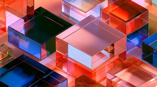 Abstract translucent colored glass cubes stacked pattern