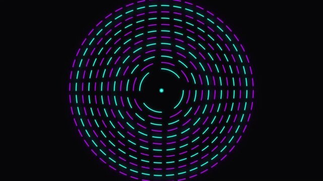 Neon Cyan and Magenta Glowing Dashed Circles Abstract Motion Graphics Background