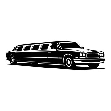 Extended limousine vehicle depicted in a black silhouette