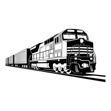Diesel locomotive with freight cars depicted as a black silhouette