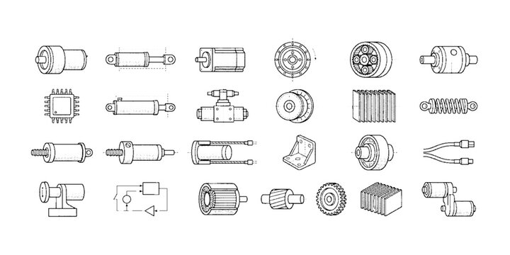 Robotic Actuator and Joint Icons &ndash; Mechanical Robotics Vector Icon Sheet.