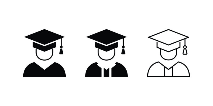 Graduate student icon vector collection with graduation cap, student, diploma, and education symbols for schools, colleges, and academic applications