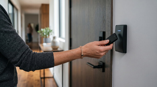 Hand using electronic key fob for secure entry