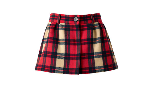 Red plaid mini skirt isolated on transparent background cutout fashion
