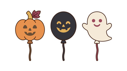 Fototapeta premium Vector illustration of Cute halloween pumpkin balloon black balloon and ghost balloon set for party decoration