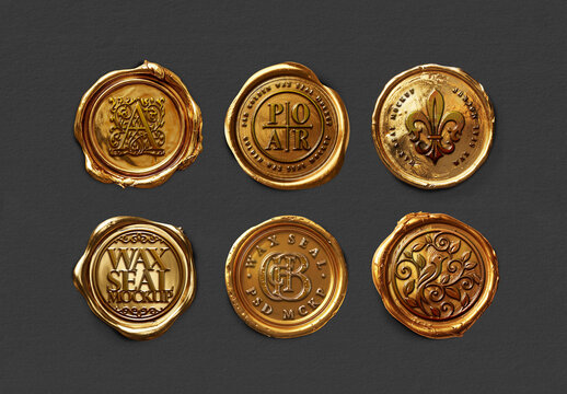 Wax Seal Mockup - Metallic Gold (6 Objects)