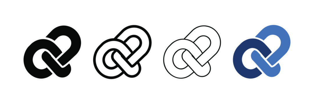 Link icon set showing connection and hyperlinking in various styles on white background