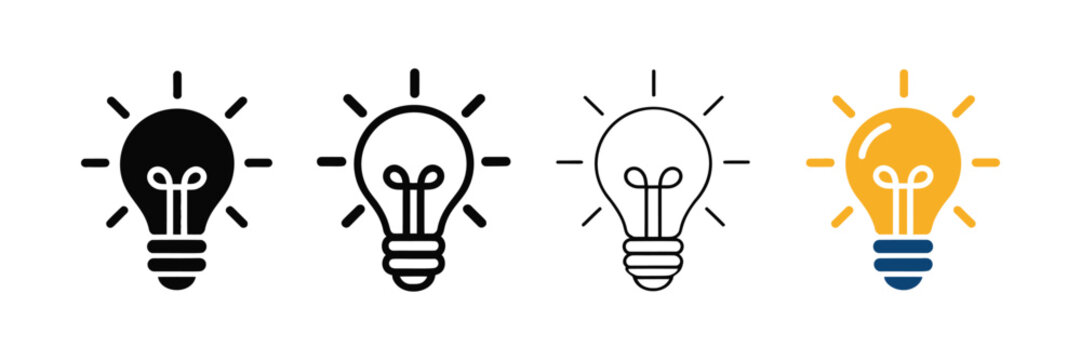 Light bulb idea icon set representing innovation creativity and solution vector symbols isolated on white background