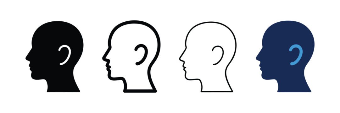 Head profile icon set showing human silhouette in various graphic styles on isolated white background