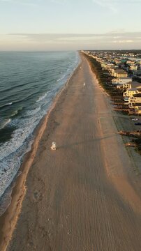 Aerial view of Carolina Beach near Wilmington at sunrise, in New Hanover County, North Carolina
