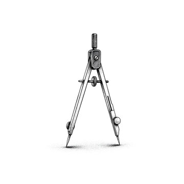 Drafting compass technical drawing tool with vintage stippled effect for engineering work.