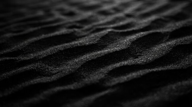 Textured black and white sand beach surface in detailed macro view.