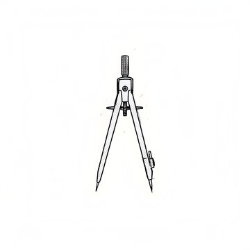 Drafting compass tool rendered in vintage stipple art for engineering design projects.