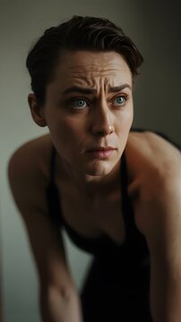Alarmed person with a tense facial expression and an apprehensive gaze in a dramatic portrait conveying fear and unease through expressive eyes and visible tension for emotional storytelling concepts.