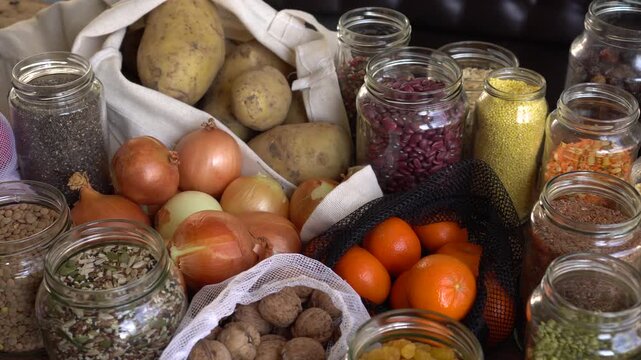 Zero Waste buying groceries with Reusable Glass Jars and and reusable bags