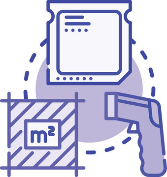 Product specifications concept. Performance size, dimensions compatibility, material quantity icon vector illustration