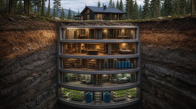 Underground survival bunker cross section