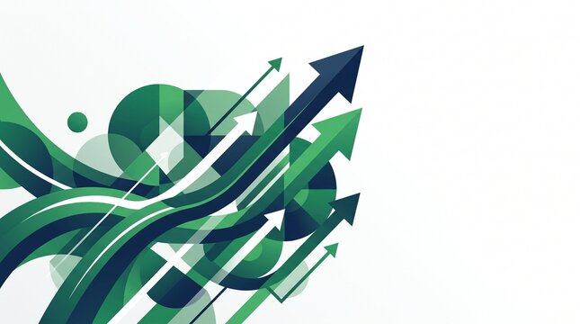 Abstract business growth arrows, green financial success chart, corporate progress and economic development concept