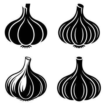 Garlic bulb silhouettes showcase a monochrome botanical style